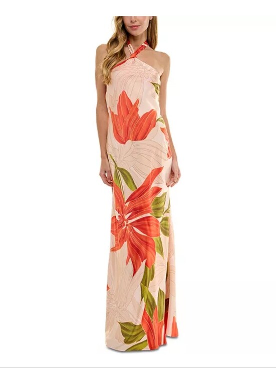 seni&cade Dresses & Skirts - Seni & Cade NWT Floral Halter Maxi Dress Peach Red Green Size XL Events